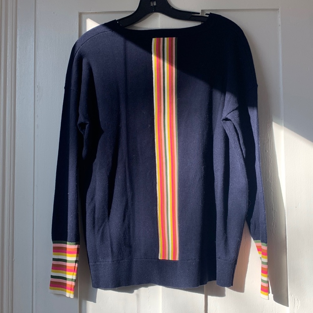 Boden navy sweater with rainbow 🌈 trim.